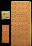 Partial Mint Sheet and a block of 8 William Henry Harrison 9c USA Stamps, Scott # 814. (total of 58