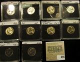 (10) Jefferson Nickels in hard plastic cases dating 1963-68S and includes both BU and Proof specimen