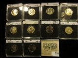 (10) Jefferson Nickels in hard plastic cases dating 1992-96 and includes both BU and Proof specimens