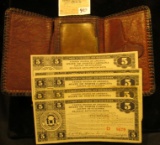 Old Depression Era embossed brown Leather Billfold Full of old Depression Scrip from 1933.