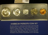 1964 American Patriots Coin Set Cent to Silver Half-Dollar in a Snaptight case, all BU, and from the