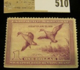 1938 RW # 5 One Dollar Federal Migratory Waterfowl Stamp, Catalog was $170.00, Mint, unisgned.