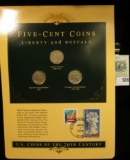U.S. Coins of the 20th Century Five-Cent Coins Liberty and Buffalo, postmarked at Yellowstone Nation