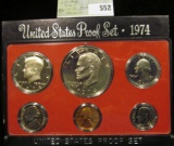 1974 S U.S. Proof Set, Original as issued. A nice attractive set with all coins exhibiting Cameo Fro