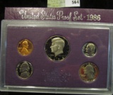 1986 S U.S. Proof Set, Original as issued. A nice attractive set with all coins exhibiting Cameo Fro