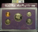 1989 S U.S. Proof Set, Original as issued. A nice attractive set with all coins exhibiting Cameo Fro
