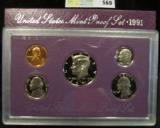 1991 S U.S. Proof Set, Original as issued. A nice attractive set with all coins exhibiting Cameo Fro