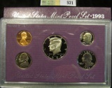 1993 S U.S. Proof Set, Original as issued. A nice attractive set with all coins exhibiting Cameo Fro