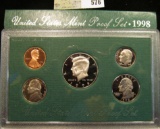 1998 S U.S. Proof Set, Original as issued. A nice attractive set with all coins exhibiting Cameo Fro
