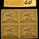 Block of Four Original Australia 6d XF OG NH War Savings Stamps. Seldom ever seen as a block of four