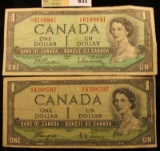 Pair of 1954 Bank of Canada One Dollar Banknotes.