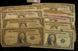 Series 1935A, C, D, E, F, G, 1957, 57A, & B U.S. One Dollar Silver Certificates. (9 pcs.)