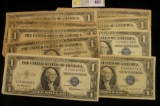 Series 1935A, B, C, D, E, , F, G, 1957, 57A & B U.S. One Dollar Silver Certificates. (10 pcs.)