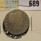 1892 O Silver Barber Quarter. Semi-key date.