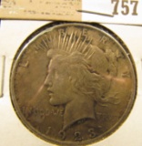 1923 P U.S. Silver Peace Dollar, natural toning.