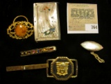 Cigarette Lighter Box with iunteresting grip; antique buckle with Victorian Ladies' portrait; Buckle