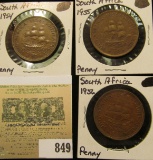 1954, 55, & 56 South Africa Large Pennies. VF-EF.