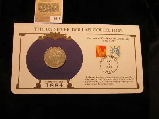 1015 _ 1884 P Philadelphia Mint Morgan Silver Dollar in a special protected cover with post marked c