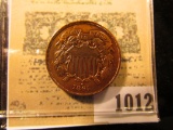 1012 _ 1864 Two Cent Piece, 180 degree die rotation. Lacquered and cleaned, but very nice grade.