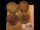 1145 _ 1899, 1903, 1905, & 1912 P Liberty Nickels, a little Gold gilt remains on the 1912.