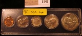 1147 _ 1962 Denver Mint U.S. Year Set in a Snap-tight case. Five pieces Cent to Half Dollar.