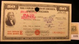 1185 _ January 1945 $50 United States Savings Bond Series E, cancelled at Sentinel, Okla. Serial Num