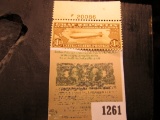 1261 _ USA 1930 era $1.30 Graf Zeppelin stamp with pane number, Brown; (SCOTT # C-14), light hinge o