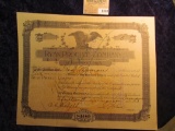 1318 _ August 14th, 1893 Stock Certificate for 5 Shares of 