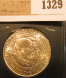 1329 _ 1954 P Washington/Carver Silver Commemorative Half-Dollar, BU. In a plastic slab, but not gra