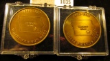 1035 _ Pair of 1882-1982 Hedrick, Iowa Centennial Tokens, brass, toned reverses. In plastic cases.