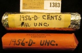 1383 _ (2) 1956 D Lincoln Cent Solid date Roll, BU. One is foil wrapped.