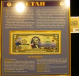 1386 _ South Carolina & Utah Series 2009 $2.00 Federal Reserve Banknotes, both colorized and mounted