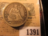 1391 _ 1853 Arrows and Rays U.S. Seated Liberty Quarter Dollar. Nice full Liberty.