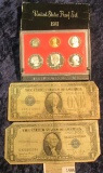 1444 _ 1981 S US Proof Set, Series 1928 A & 1935 D 1-Dollar Siler Certificates.