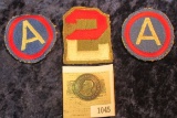 1045 _ (3) Cloth Military Patches; & an early Nazi Germany Pin-back: On the face is a central design