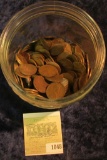1048 _ Peanut Butter Jar with 322 unsorted U.S. Wheat Cents.