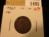 1495 _ 1926 S Lincoln Cent, VG.