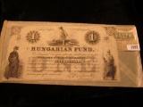 1597 _ $1 February 2nd, 1852 :Hungarian Fund Bank note. Depicts a warrior stepping on a defeated Kin