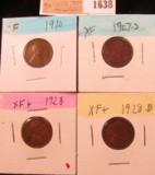 1638 _ 1910P, 27S, 28P & D Lincoln Cents, all Grading EF.