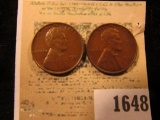 1648 _ Pair of 1931 P Lincoln Cents, both Brown Almost Uncirculated.