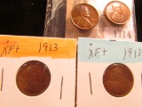 1714 _ Pair of 1913 P EF & Pair of 1934 P Red-Brown Uncirculated Lincoln Cents.