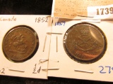 1739 _ 1852 & 1857 Bank of Upper Canada Half Penny Tokens, both depict St. George slaying the Dragon