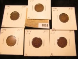 1853 _ 1892, 93, 95, 96, 97, & 98 Indian Head Cents in Good to EF. Priced to sell at over $30.00.