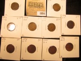 1854 _ 1892, (3) 1893, (3) 1895, (2) 1896, & 1898 Indian Head Cents grading Good to Fine, carded and