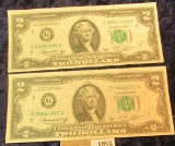 1855 _ Pair of Series 1976 Two Dollar Federal Reserve Notes, CU and with Sequential Numbers.