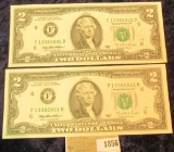 1856 _ Pair of Series 1995 Two Dollar Federal Reserve Notes, CU and with Sequential Numbers.