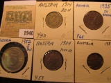 1940 _ (5) Austria Type Coins dating from 1861 to 1952.