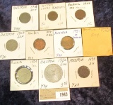 1943 _ (10) Austria Type Coins dating from 1858 to 1965 and inclkudes a Proof issue.