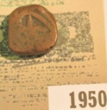 1950 _ 18th or early 19th Century India Dump Coin with Star design, Square bar shape.