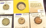 1987 _ (3) Dead Indian Head Nickels; 1943 P Silver War Nickel AU; & 1892 Indian Head Cent made into